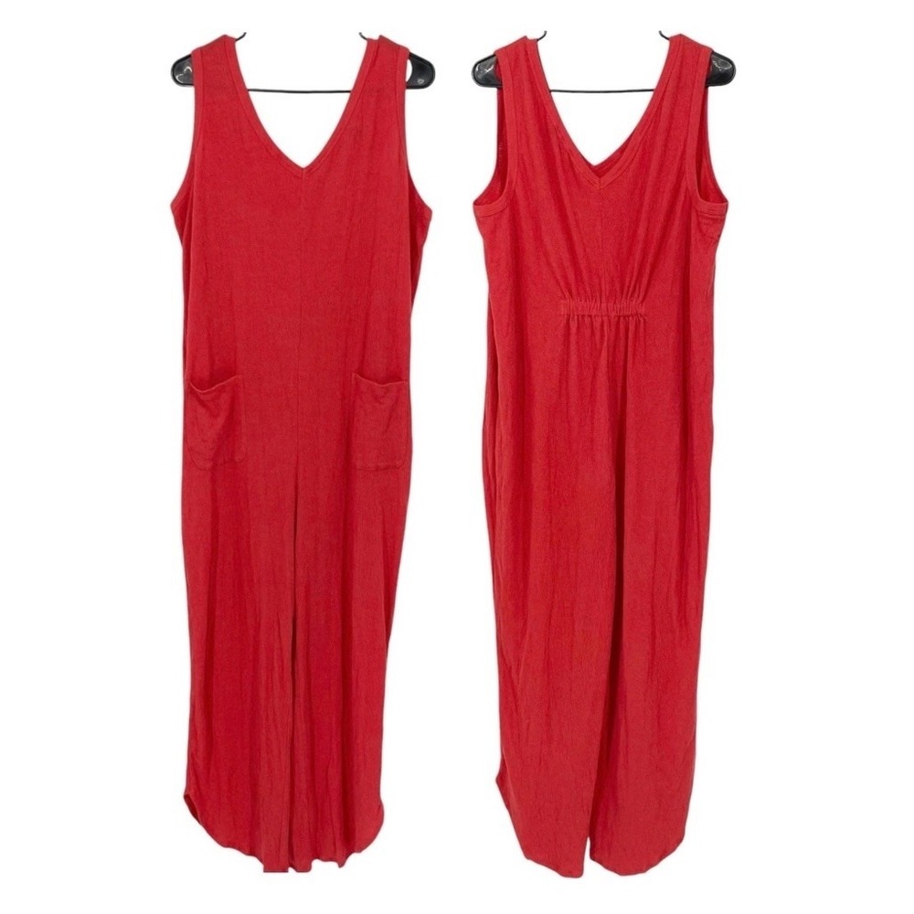 Anybody Coral Sleeveless Textured Knit Loungewear Jumpsuit Medium Linen Blend